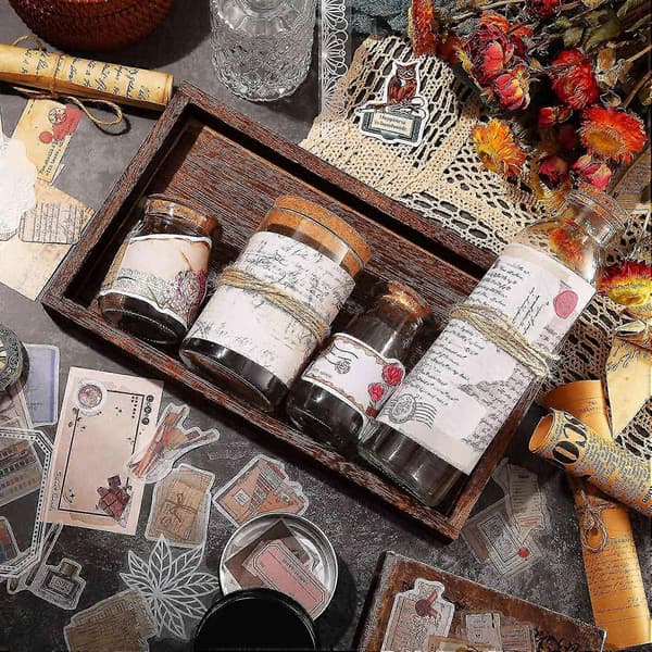 520 kpl Vintage Journaling Scrapbooking -tarvikkeet Läpinäkyvät pitsitarrat Washi-paperitarrat Aes
