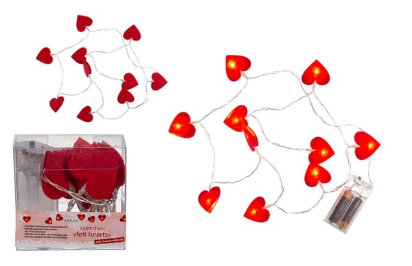 Lyskæde Hjerter / LED-kæde - 120cm - Røde Hjerter Röd red