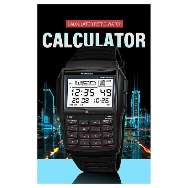 2X LED Electronic Watch Digital Sport Multifunction Calculator Watch Waterproof Watch Computer Style Black Svart