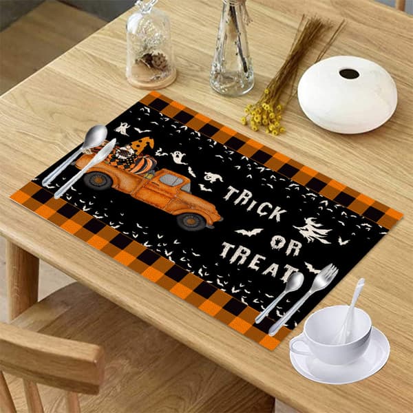 Halloween Buffalo Plaid Bordstabletter 4-pack 32x42cm Bomull Svart Orange