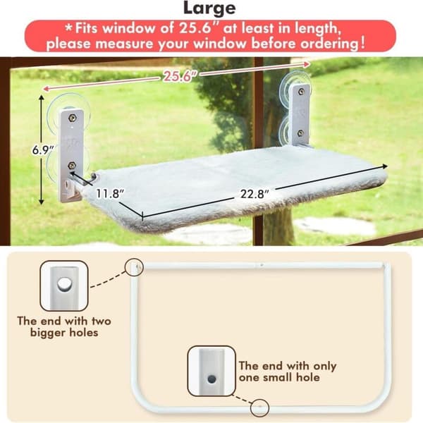 Foldable Cat Window Perch Hammock with 4 Suction Cups for Glass Windows and Walls Large Grey Sturdy Frame Compatible with Most Brands