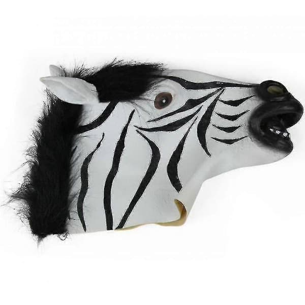 Helhode Zebra Gummimaske Latex Dyreskremmende For Halloweenfest
