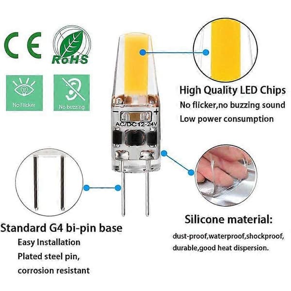 G4 LED Bulb Warm White Light Dimmable 3W Equivalent 30W AC/DC 12V-24V Bi-Pin LED Bulb G4 LE