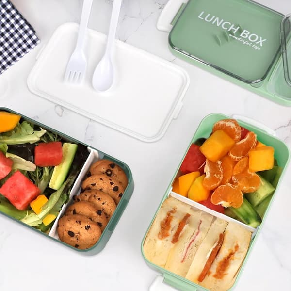 Pink Lunch Box with Compartments - 1600ml Large 2-Layer Container for Adults & Kids - Ideal for Work School Vegetables