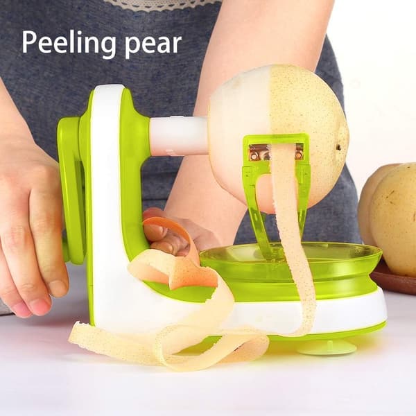 Manual Apple Peeler - Suction Cup Non-Slip Handle - Automatic Hand Crank Handle - 2 Replaceable Stainless Steel Blades with Protective Cover