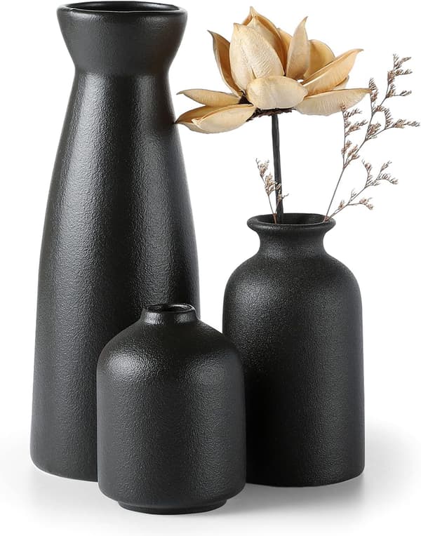 Svart Keramikk Vase Sett-3 Små Blomstervaser for Dekor