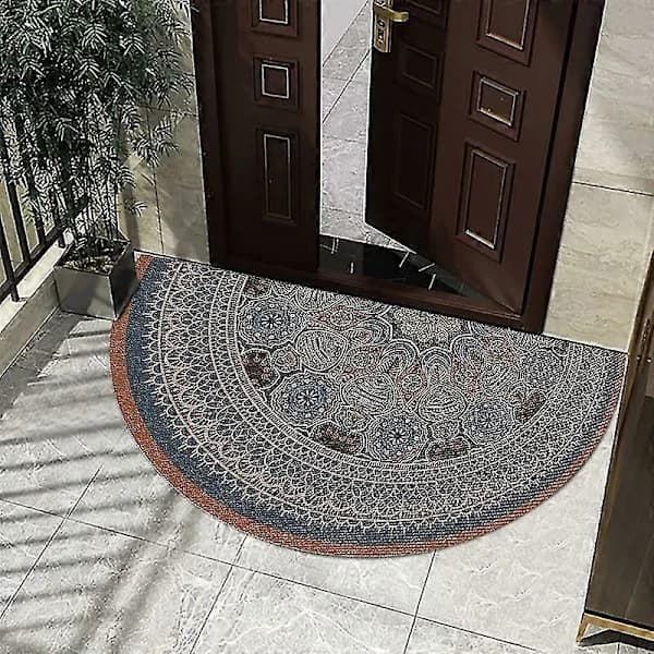 Dørmatte halvsirkelformet sklisikker matte krystall fløyelsmatte retro halvsirkelformet dørmatte (50 100cm)