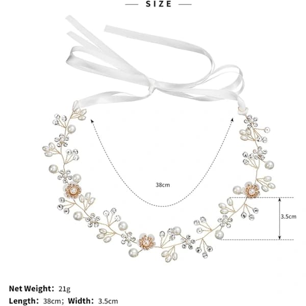 {xj}Krystallperle Brudetiara Blomsterranke Bryllupshårtilbehør