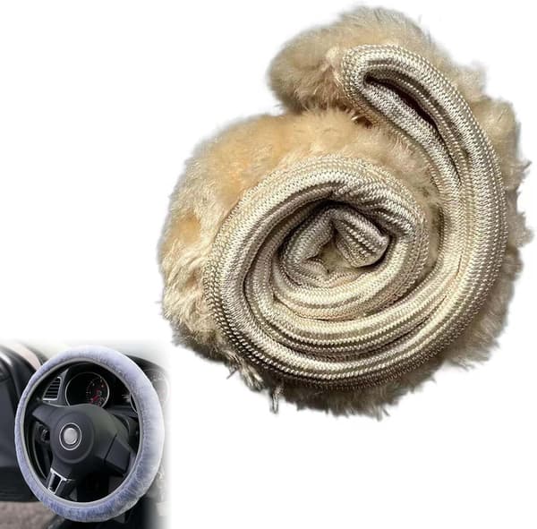Beige plysj rattmuffe, bilrattmuffe, teleskopisk