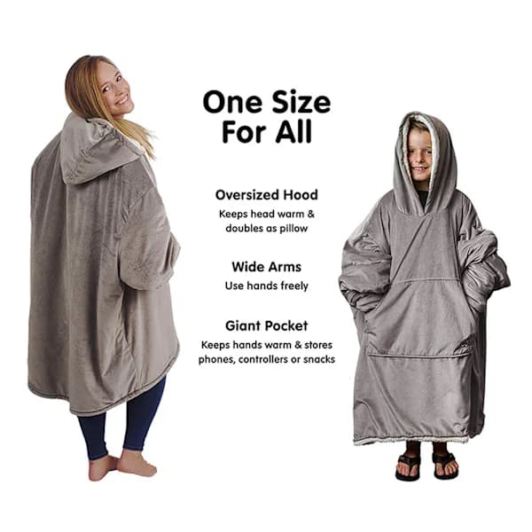 Oversize hettegenser-teppe i ultramyk fleece - grå