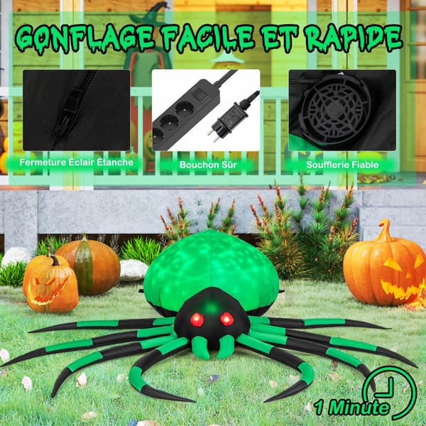 Oppblåsbar Halloween-edderkopp, roterende LED-lys, 200 cm