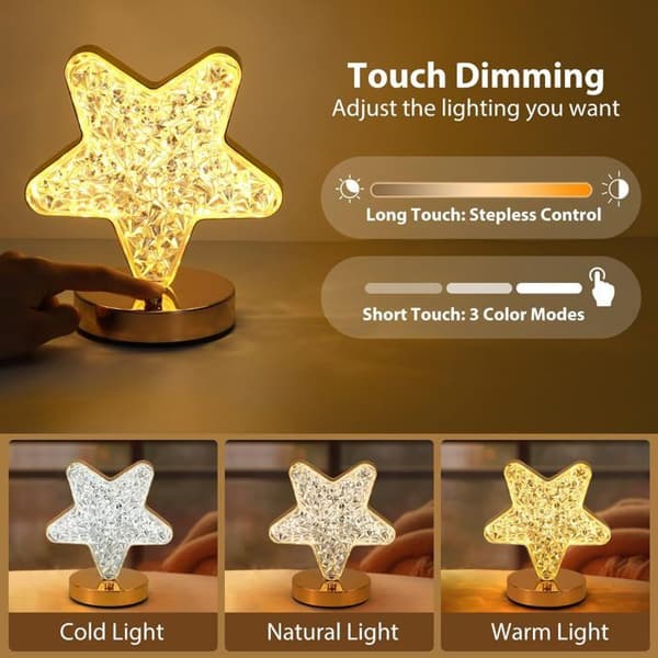 Rechargeable Crystal Table Lamp – Starry Light Effect – Touch Controlled Bedside Lamp – Adjustable Brightness – Available in 3 Colors