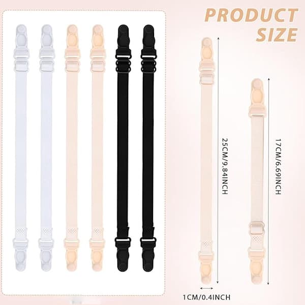 12-pack Elastic Bra Straps Adjustable - with Anti-slip Buckle - Available in Black, White, and Beige