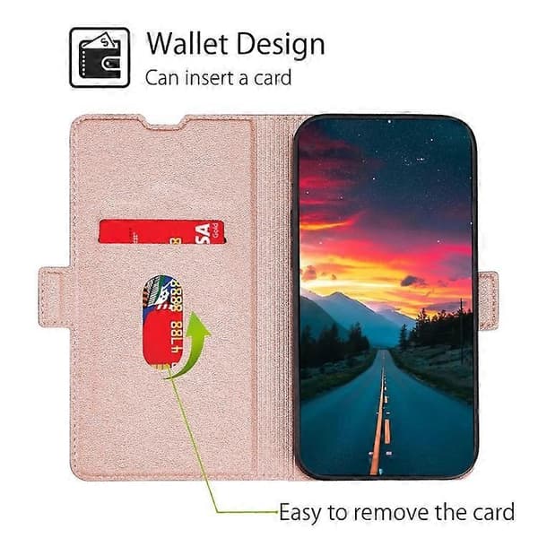 Etui til iPhone 16e med kortholder PU-skinn Telefondeksel (Rosegull)