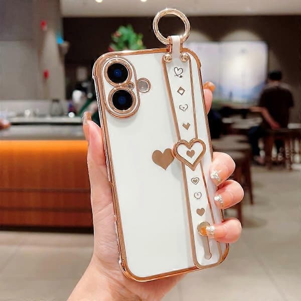 For iPhone 16 Plus Case Bracelet Stand Love Heart TPU Phone Case Finger Holder Multicolor Style C Multicolor Style C