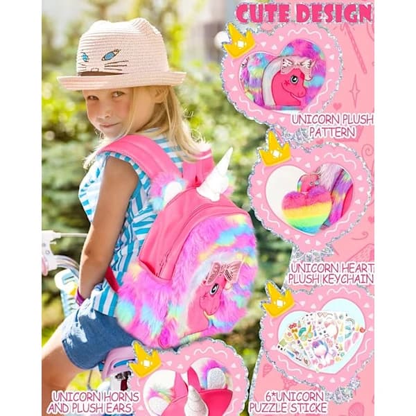 Plush Unicorn Backpack for Girls, Cute Kids Preschool Backpack, Personalized Children's School Backpack
