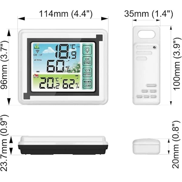 2024 Ny Trådløs Værstasjon med Innendørs- og Utendørssensor Hygrometer Digitalt Termometer med Stor LCD-skjerm