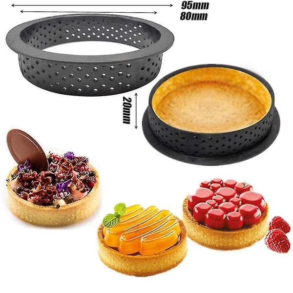 8-pakke plastkakeformer, non-stick, perforerte, for baking av kaker, mousse, sirkulære kutterringer, DIY