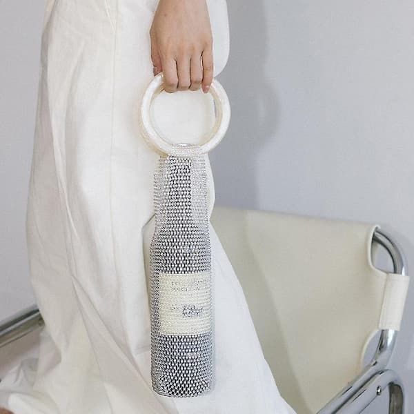Women's Rhinestone Wine Bottle Accessory Set, Glittering Diamond Wine Bag, Elastic Wine Bottle with Sturdy Handle A A