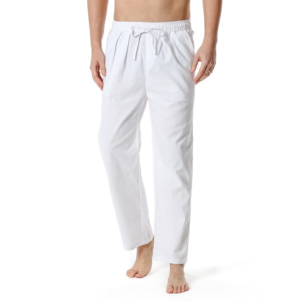 Menn Vanlige rett ben Uformelle bukser Yoga Beach Løs elastisk midjeunderdel white XL
