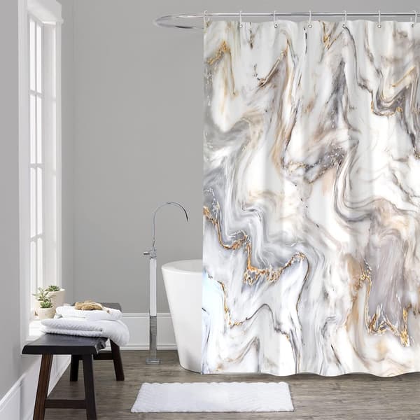 Bruseforhæng, Moderne Badeværelsesindretning, Abstrakt Marmorbruser 180*180cm Polyester