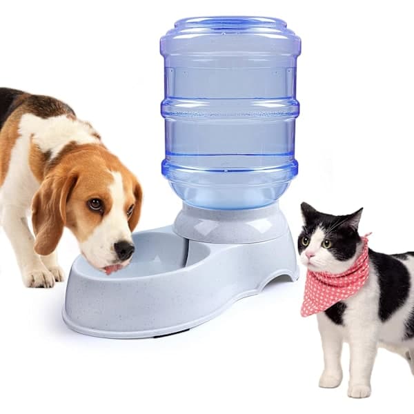 Vattendispenser för hund och katt - 3,8 L påfyllningsbar gravitationsvattenfontän med flaskskål och ställ