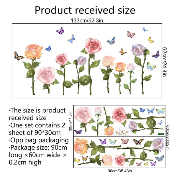 1 st Blommor Fjärilar Väggdekal Självhäftande PVC Konstdekor Vardagsrum Sovrum