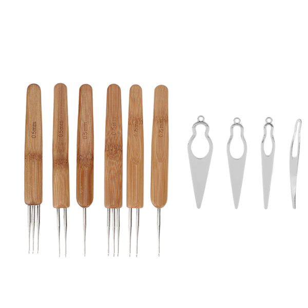 10 st Dreadlocks Verktygsset Legering Bambu Virknål Dreadlocks Nålar Kit för Hårstyling Silver 0.5