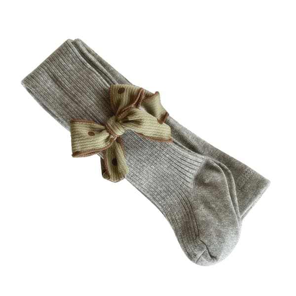 Pigeleggings, strømpebukser med sløjfe, fodstrømper til forår og efterår, lysegrå M (til 80-90 cm)