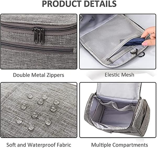 Toalettmappe med krok Vanntett Polyester Grå