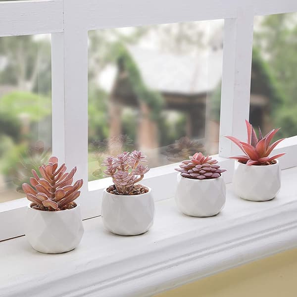 4 stk. Mini Simulerede Sukkulenter i Potter Grønne Planter Stueplanter (PAT11)