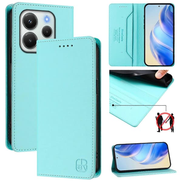 Läderplånboksfodral med stativ för Xiaomi Redmi Note 14 4G (164.84mm) (Mintgrön)
