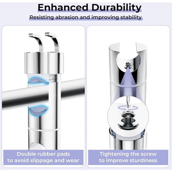 Adjustable Shower Holder with 2 Hooks, Universal Shower Head Holder for 16-27mm Shower Bar, ABS Chrome Handheld Shower Bracket, Easy Installation