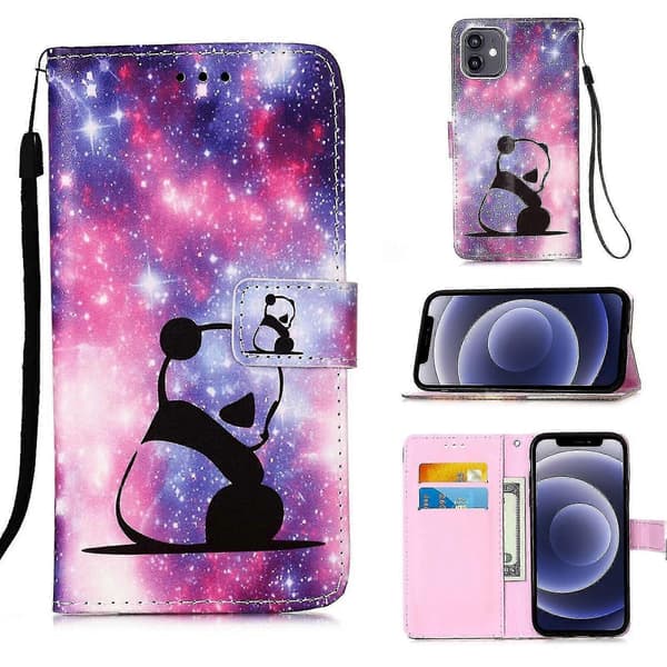Compatible with iPhone 12 Case Leather Flip Wallet Case with Card Slots Holder Stand Pattern - Panda