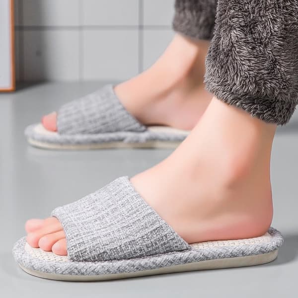 Hustofflor Unisex Vuxen Grå EU 40/41 Bomull Lin Öppen Tå