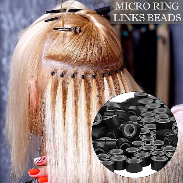 500 STK Hårperler Micro Links Ringe SORT Black