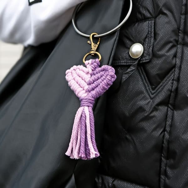 Mini Macrame Keychain Boho Tassel Bag Charms Craft Accessories for Car Key Handbag Accessories, Purple