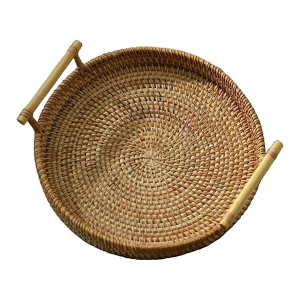 Handwoven Rattan Tray for Bread, Tea, Drinks, Snacks, and Home Decor 24 x 3 cm