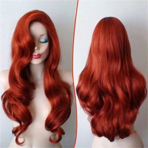 Ariel prinsessa sjöjungfru röd långt lockigt hår cosplay peruk