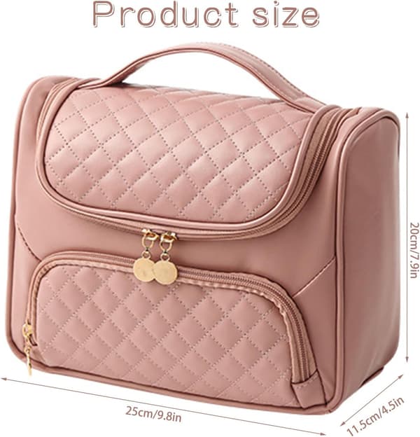 Large PU Leather Cosmetic Bag with Handle for Women's Cosmetic Storage Pink Pink