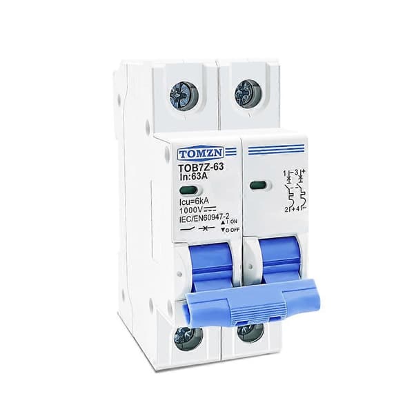 TOMZN 2P DC 1000V Solar Mini Afbryder DC MCB Afbryder til PV-system, 63A