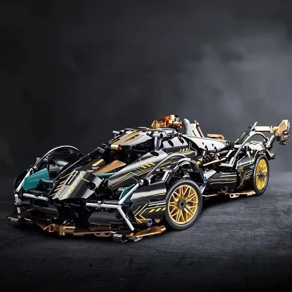 1330-osainen Limited Edition Superauto-rakennussarja, musta ja kulta