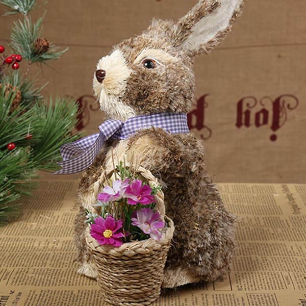Straw Easter Bunny Figurines Lifelike Handmade Woven Rabbit Desk Decorations Crafts Garden Party Decorations