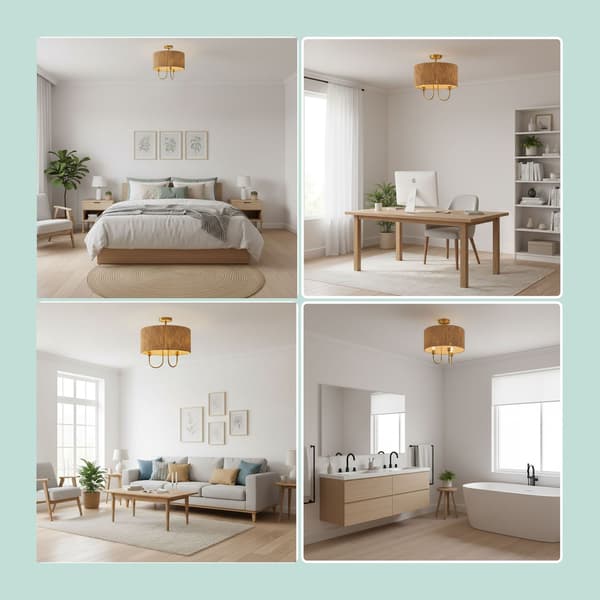 Loftlampe med 2 lyskilder, papirsnor og bronze-finish
