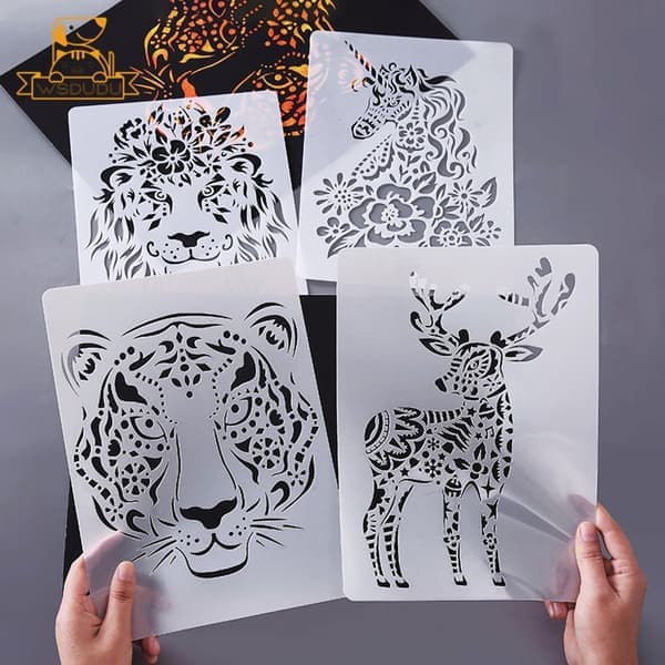 Scratch Art Set - 10 Sheets & 5 Stencils for Kids - DIY Craft Set with Landmarks and Animals