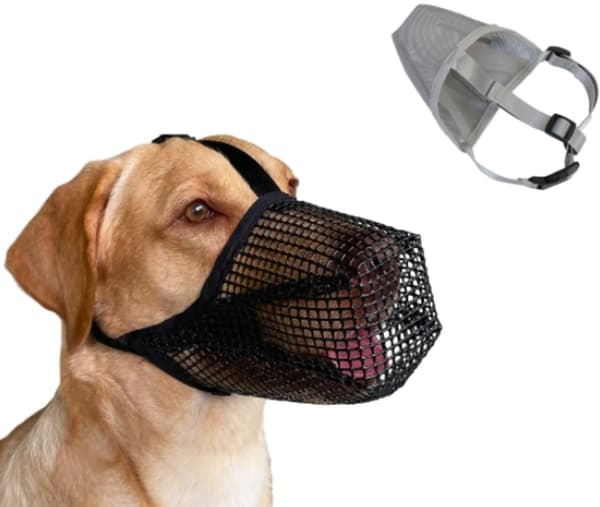 Dog Muzzle Soft Breathable Mesh With Adjustable Straps, Full Coverage Anti Biting Barking For Small Medium Large Dogs, Black Grey, XS+