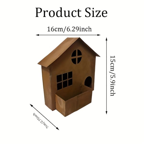 3D Smidesjärn Husplanterare - Rustik Blomfat för Suckulenter - Utomhus Trädgårdsdekor Rusty House Flower Pot
