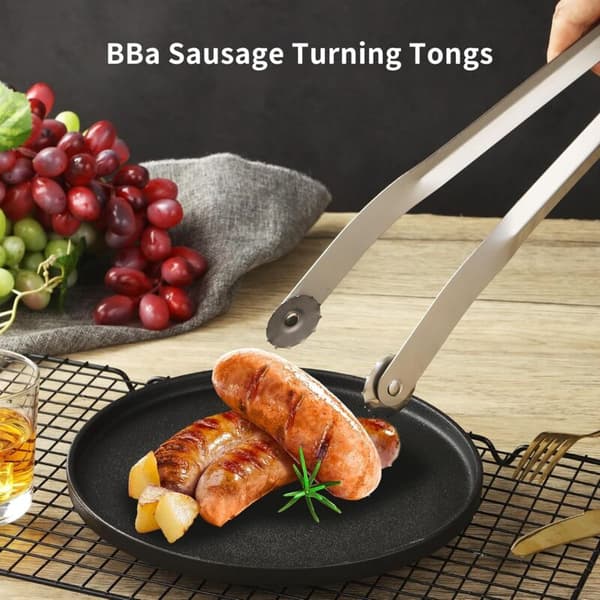 Professional Grill Tongs with Wheels, 50 cm Long Handle, Durable Outdoor Grilling Accessory