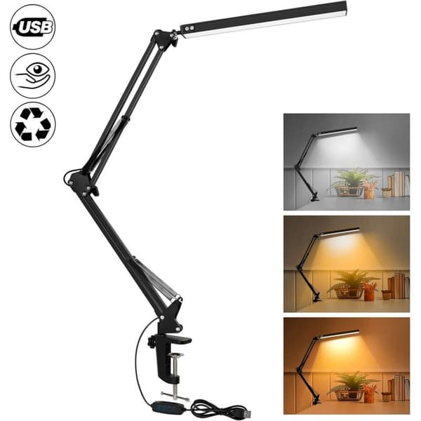 LED-skrivebordslampe med klemme - 3 lystilstande x 10 lysstyrkeniveauer - Sort