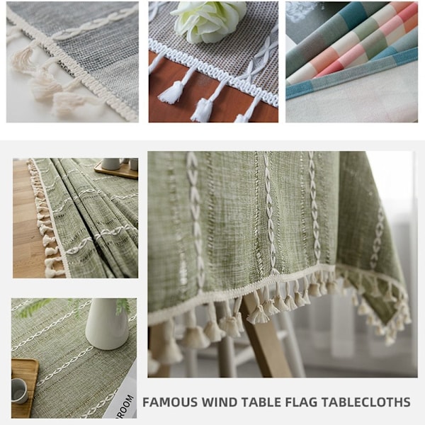 Rektangulær duk i bomulls-lin stoff, rektangulære duker grønn Green 110x110cm